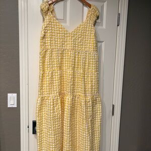OLD NAVY Yellow White Gingham Dress Size XL Midi Sundress Plaid Summer Spring